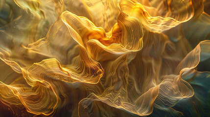 A piece of abstract visual art. Fluid and undulating lines, dynamic and mesmerizing patterns. Gold and brown flowing shapes. A sense of movement, flowing and undulating forms. - obrazy, fototapety, plakaty