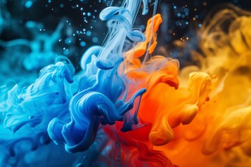 Dynamic Abstract Swirls of Blue and Orange Paint on a Dark Canvas - Creative Design