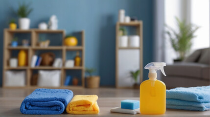 Cleaning product in the apartment,domestic lifestyle, spring cleaning concept. - obrazy, fototapety, plakaty