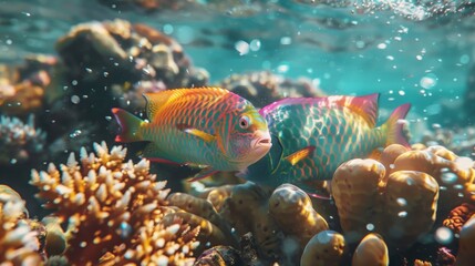 Fototapeta na wymiar Fish swimming in natural underwater environment of coral reef