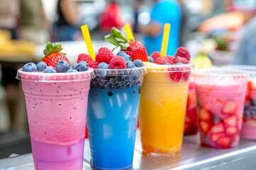 Colorful Fruit Smoothies with Fresh Berries