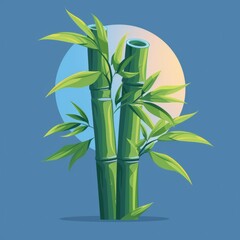 Cartoon Bamboo on Blue Background