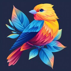 Colorful Bird on Blue Background