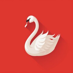 Flat Vector Logo of Cygnet on Red Background