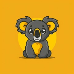 Flat Vector Logo of Koala Yellow Background