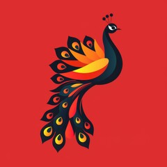 Fototapeta premium Flat Vector Logo of Peacock Red Background