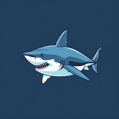 Flat Vector Logo of Shark Cartoon Blue Background