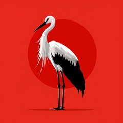 Flat Vector Logo of Stork Red Background - obrazy, fototapety, plakaty