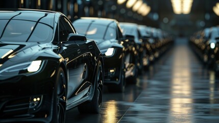 Elegant Fleet of Black Cars Unified Light Background
