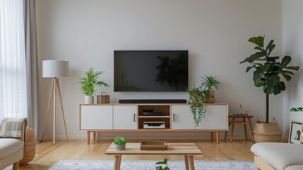  Modern Living Room with TV and Wooden Furniture
