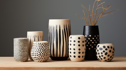 Collection of Decorative Vases on a Wooden Surface