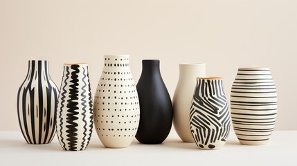 Collection of Black and White Patterned Vases