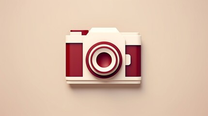 Maroon and beige color camera vector art ,icon over beige background