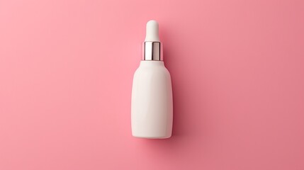 White Dropper Bottle on Pink Background