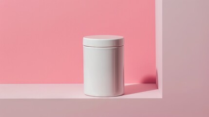 White Container on a Pink Geometric Background