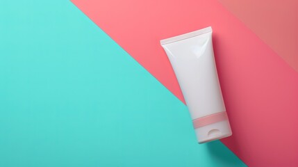 White Cosmetic Tube on Two-Tone Background
