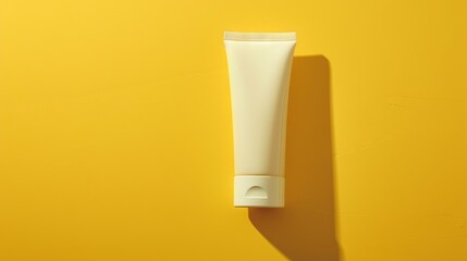 White tube of cream or lotion on a yellow background.