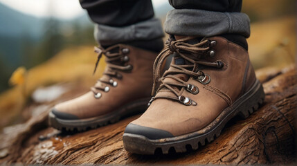Modern waterproof hiking shoes, close up.