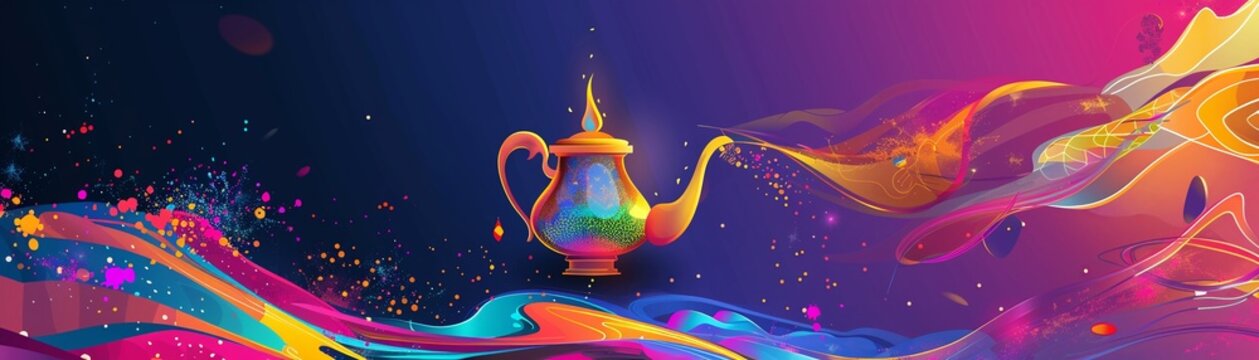 a colorful Brazilian concert festival poster with a genie lamp vector design , 32K HD