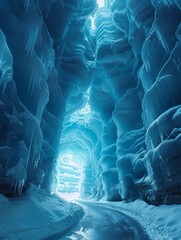 Frost giant s realm, icy fortress, giant s domain scene, cold light, frostbitten majesty, isolated stronghold - obrazy, fototapety, plakaty