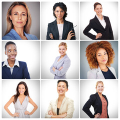 Professional, fashion and collage of woman in business with diversity. Studio, portrait and montage...