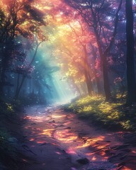 Magical land, rainbow mist, morning, magical mist, tranquil haven