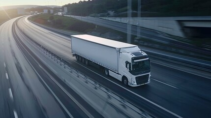 Solitary Journey: Semi-Truck Speeding on Expressway at Dawn or Dusk