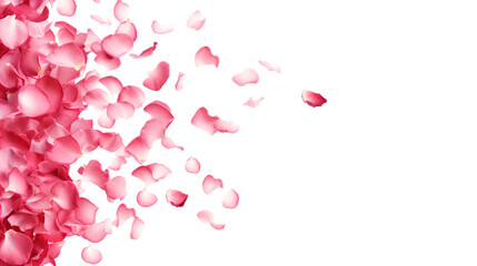 Blowing rose petals from the left side in the wind on an isolated background