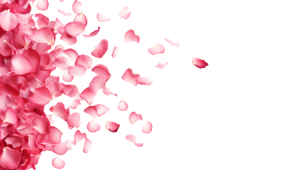 Blowing rose petals from the left side in the wind on an isolated background
