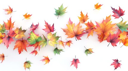 Fototapeta premium Maple leaf slices soaring, 3D render, vibrant autumn colors, isolated on white, topdown view