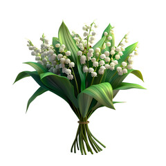 Luminous 3D Lily of the Valley Bouquet on Black - obrazy, fototapety, plakaty