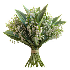 Luminous 3D Lily of the Valley Bouquet on transparent png	