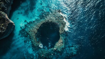 a wonderful landscape of a volcano from a bird's eye view is under the sea, an image created by artificial intelligence