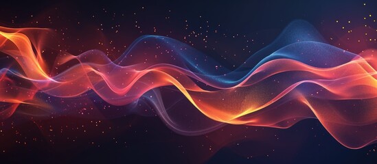 Colorful blue red waves line and particles of dust abstract on a black background - obrazy, fototapety, plakaty