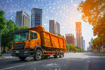 An urban environment with IoT-enabled waste management systems optimizing garbage collection.
