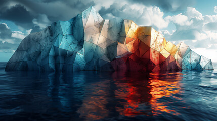 rainbow-colorful icebergs, colorful from icy blue to fiery orange and red  - obrazy, fototapety, plakaty