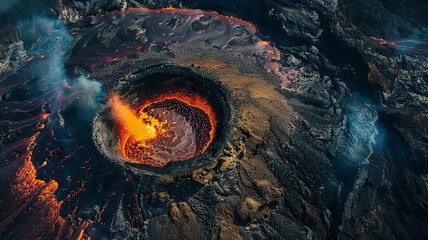 a wonderful landscape of a volcano about to erupt from a bird's eye view, a picture made by artificial intelligence - obrazy, fototapety, plakaty