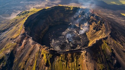 a wonderful landscape of a volcano about to erupt from a bird's eye view, a picture made by artificial intelligence