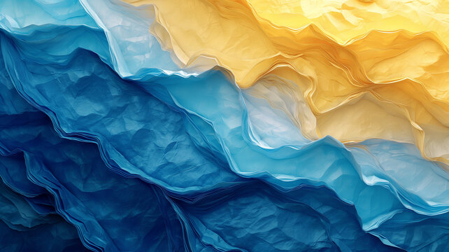 The image is a colorful abstract of a wave with blue and yellow colors