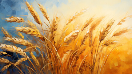 Flowers, the golden grain. Oil on canvas. Modern art prints, wallpapers, posters, cards.