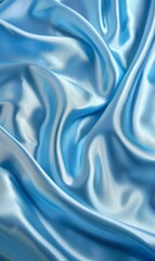 A close-up view of a luxurious blue satin fabric, with elegant light reflections and smooth waves creating an abstract pattern.