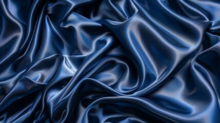 Fototapeta premium Cascading folds of shimmering, sapphire blue fabric create a dramatic, textural composition, evoking a sense of mystery and allure.