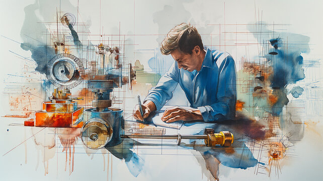 A man is writing on a piece of paper in front of a machine
