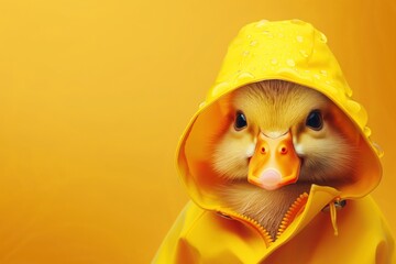 Autumn inspired baby duck in a yellow raincoat - 790230831