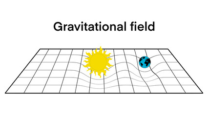 Gravity and general theory of relativity concept, Earth and Sun, solar system gravity force animation, Gravity force effect demonstration concept, Gravitational field