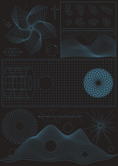 3D Effect Abstract Technology Objects. Technological Drawings for Futuristic Posters. Geometric Shapes, Abstract Style 