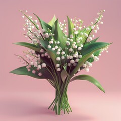 "3D Lily of the Valley Bouquet  on Pink"