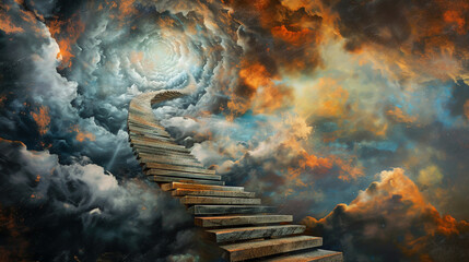 stairs to heaven spiritual concept - obrazy, fototapety, plakaty