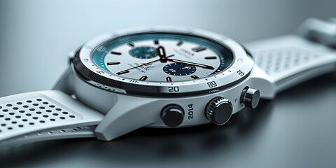 Sleek White Smart Watch on Minimalistic Background - Tech Business Stock Photo