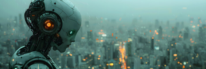 Majestic Robot in the Heart of a Thriving Green Tech Empire - Dusk Business Scene